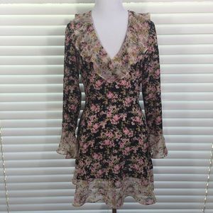 Top Shop Black Split Back Floral Dress Size 2